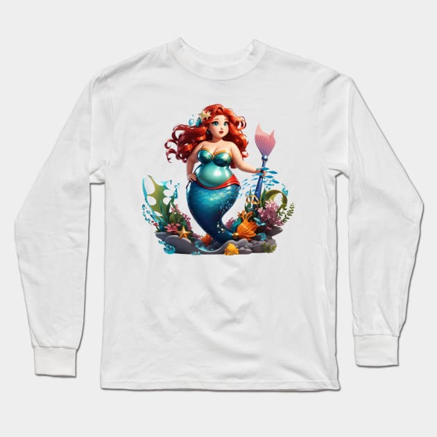 Beautiful Plus Size Redhead Mermaid Long Sleeve T-Shirt by MGRCLimon